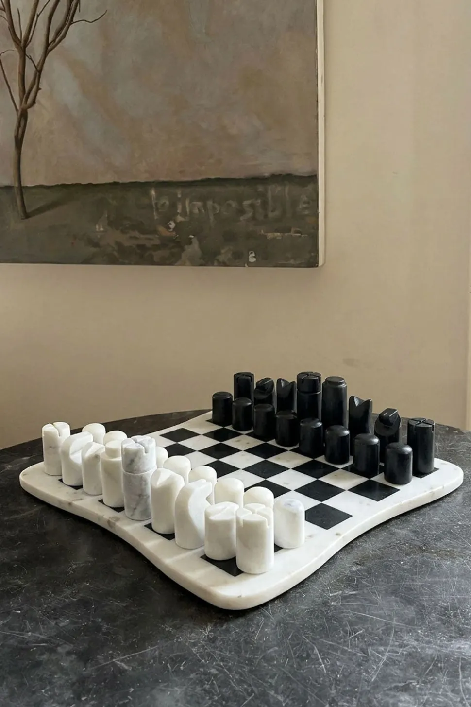 Ajedrez De Mármol Con Diseño Irregular Blanco Y Negro