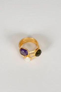 Anillo Dorado Con Piedras De Colores