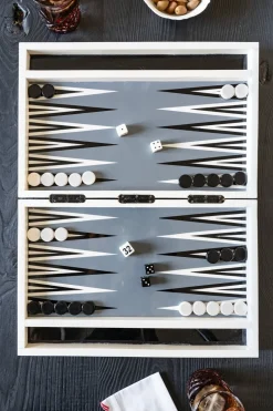 Backgammon De Resina Blanco Y Negro