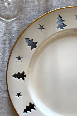 Bajoplato Blanco Con Borde Dorado Y Árboles