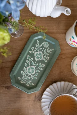 Bandeja Con Flores Pintadas & Bizcocho En Bolsa