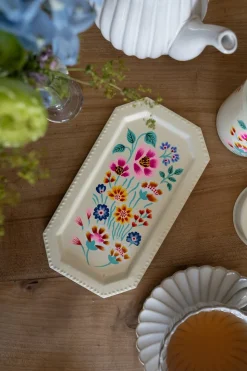 Bandeja Con Flores Pintadas & Bizcocho En Bolsa