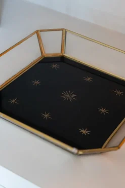 Bandeja Cuadrada De Cristal Dorada Con Diseño De Estrellas