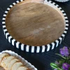 Bandeja De Resina Y Madera Redonda Con Diseño De Rayas Blancas Y Negras