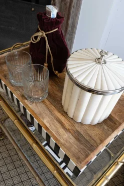 Bandeja De Resina Y Madera Con Diseño De Rayas Blancas Y Negras Grande