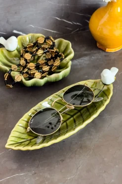 Bandeja Decorativa Verde Flor Con Pájaro Blanco
