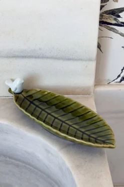 Bandeja Decorativa Verde Flor Con Pájaro Blanco