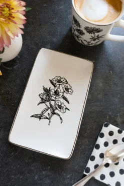 Bandeja Negra Y Blanca Con Diseño De Flores