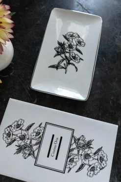 Bandeja Negra Y Blanca Con Diseño De Flores