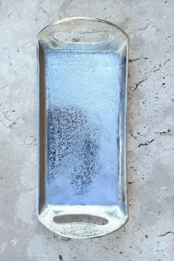 Bandeja Rectangular Con Asas Plateada Pequeña