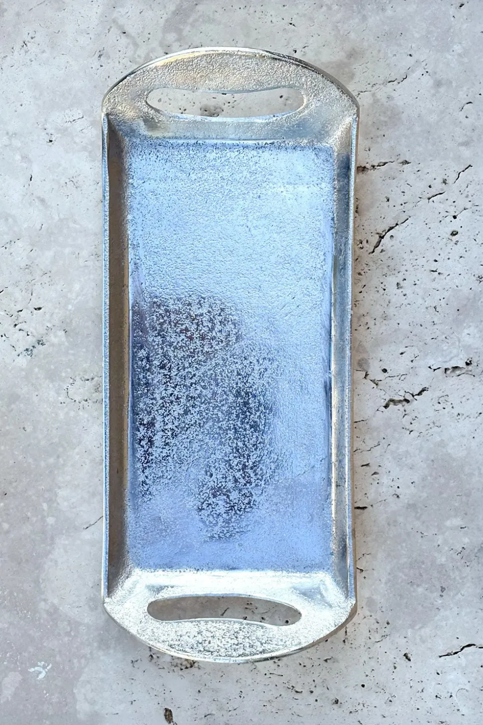 Bandeja Rectangular Con Asas Plateada Pequeña