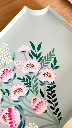 Bandeja Rectangular Con Flores Pintadas A Mano