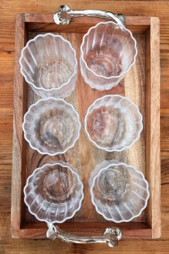 Bandeja Rectangular De Madera Con Asas Plateadas Cuernos Ciervo