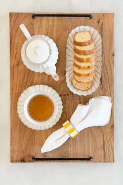 Bandeja Rectangular De Madera Con Asas Negras