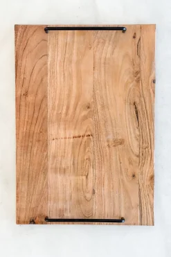 Bandeja Rectangular De Madera Con Asas Negras