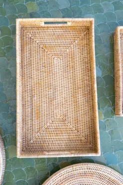 Bandeja Rectangular De Ratán Con Asas Grande