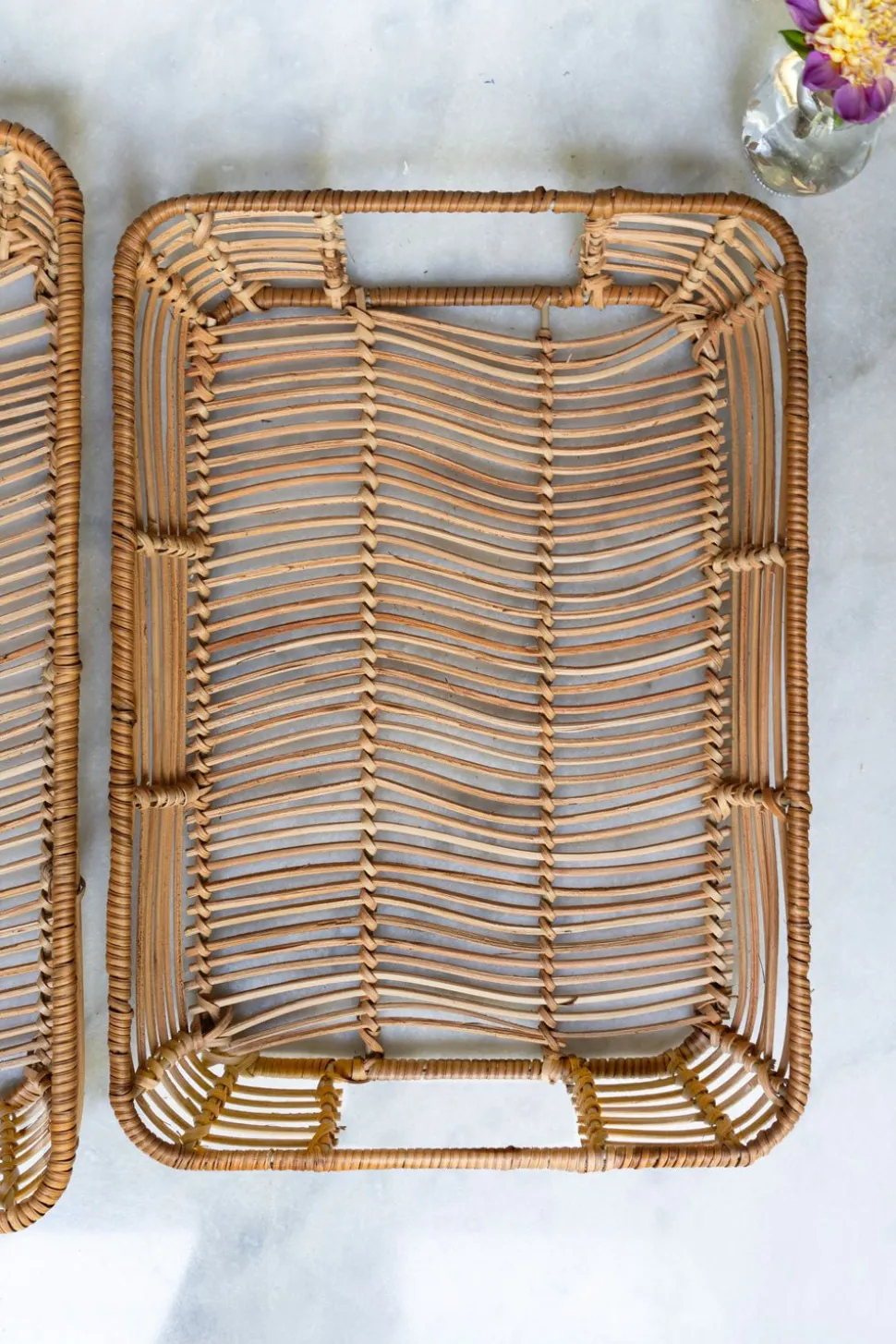 Bandeja Rectangular De Ratán Y Metal