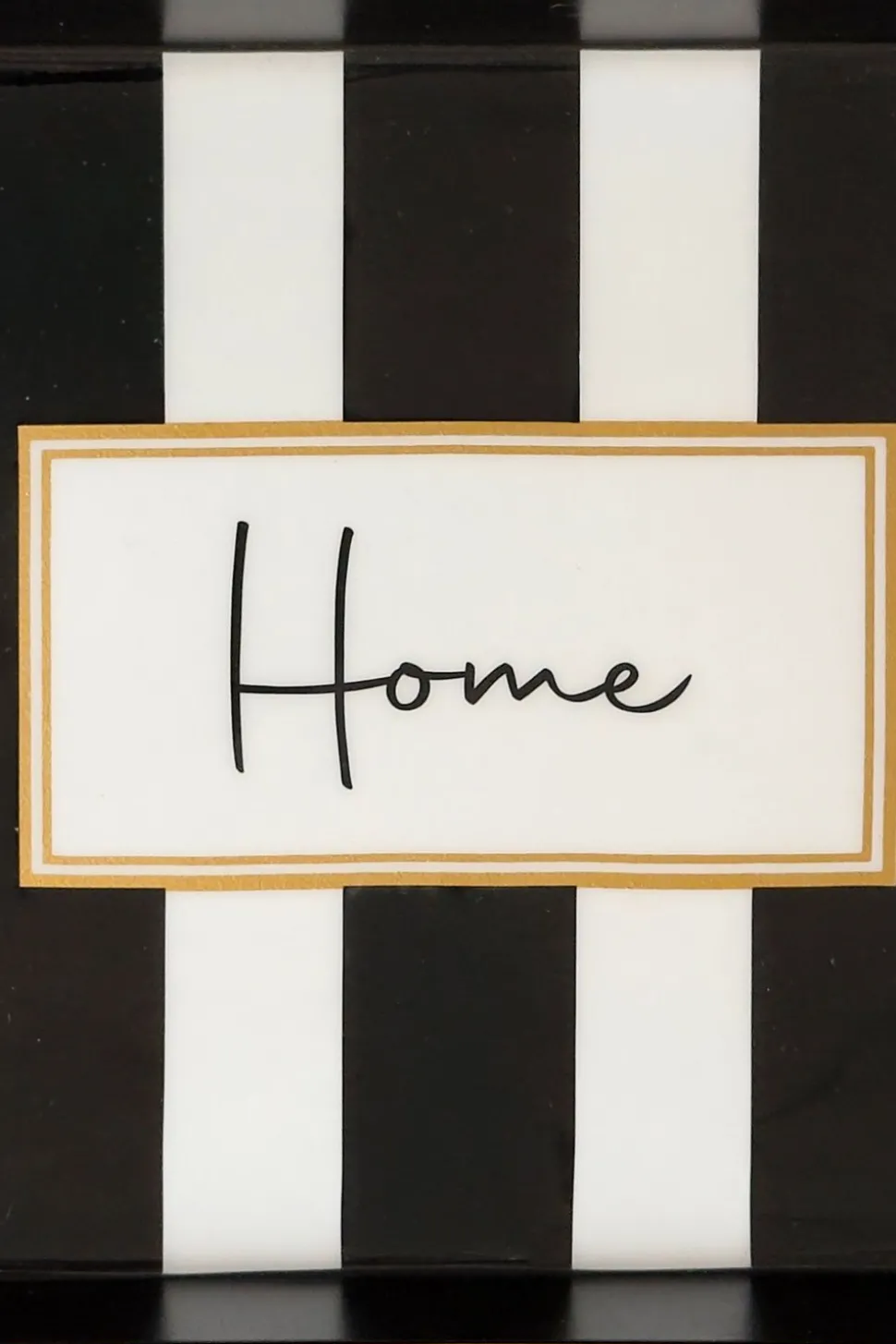 Bandeja Rectangular Rayas Blancas Y Negras Con Mensaje "Home"
