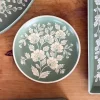 Bandeja Redonda Verde Con Flores Blancas Pintadas A Mano