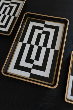 Bandejas Decorativas Con Diseño Geométrico Blancas Y Negras