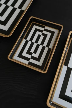 Bandejas Decorativas Con Diseño Geométrico Blancas Y Negras