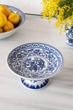 Base Con Pie De Porcelana Azul Y Blanca