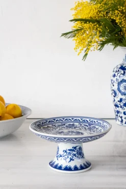 Base Con Pie De Porcelana Azul Y Blanca