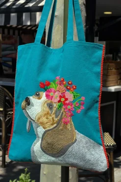 Bolsa Bordada A Mano Con Diseño De Perro Azul