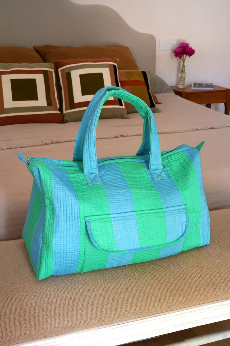 Bolsa De Viaje Rayas Azules Y Verdes