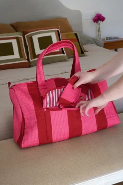 Bolsa De Viaje Rayas Rosas Y Rojas