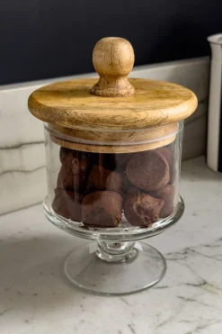 Bombonera De Cristal Con Base Y Tapa De Madera