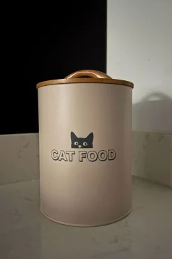 Bote de Comida para Gatos de Metal con Tapa Bambú