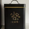 Bote Metálico Negro Con Ilustración Dorada Para Café