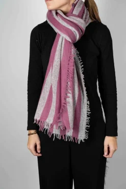 Bufanda De Cashmere Con Diseño De Rayas Rosas