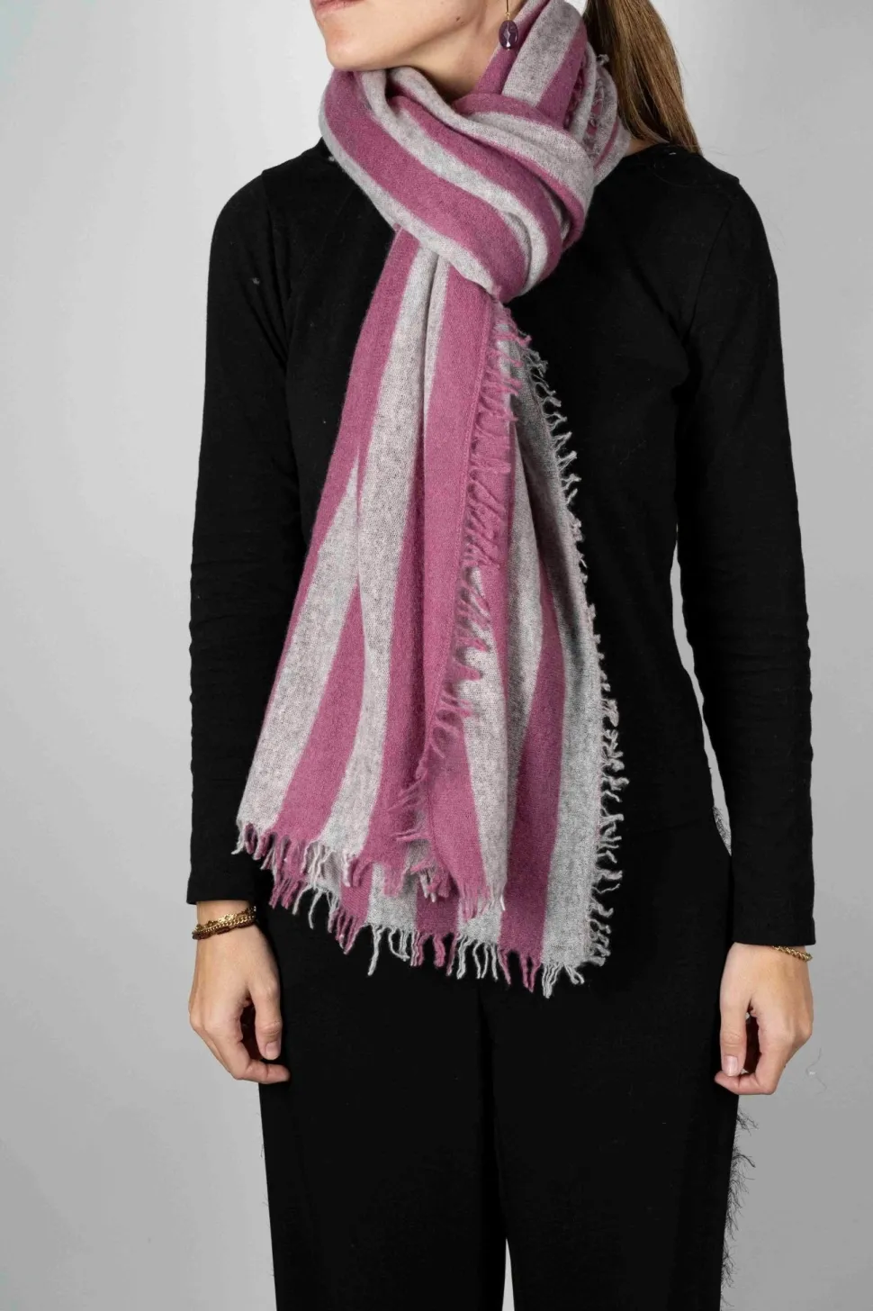 Bufanda De Cashmere Con Diseño De Rayas Rosas