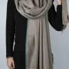 Bufanda De Cashmere Tostada Con Bordado Verde