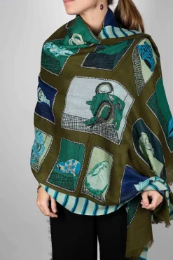 Bufanda De Lana Con Diseño De Figuras Azules