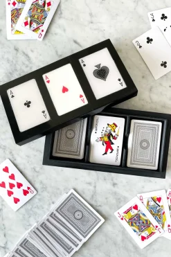 Caja De Madera Alargada Con 3 Juegos De Cartas