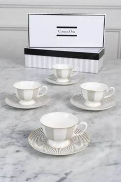 Caja De Regalo Tazas Espresso Y Platos Blanca Y Gris Cristina Oria