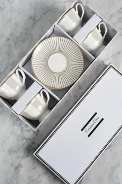 Caja De Regalo Tazas Espresso Y Platos Blanca Y Gris Cristina Oria