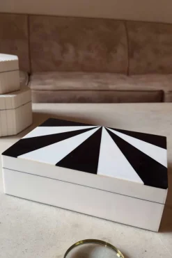 Caja Decorativa De Resina Con Diseño De Rayos Blancos Y Negros