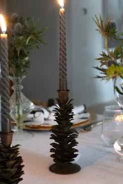 Candelabro Con Diseño De Pino Verde Y Dorado De Metal Grande