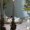 Candelabro Con Diseño De Pino Verde Y Dorado De Metal Pequeño