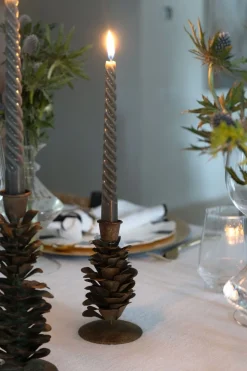 Candelabro Con Diseño De Pino Verde Y Dorado De Metal Pequeño