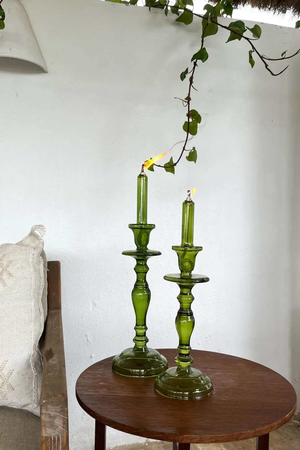 Candelabro De Aceite Verde Grande