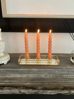 Candelabro De Cristal Con Detalles Dorados 3 Velas