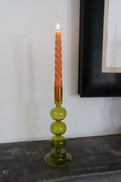 Candelabro De Cristal Verde Con Diseño Ondulado
