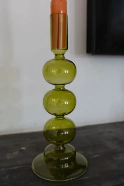 Candelabro De Cristal Verde Con Diseño Ondulado