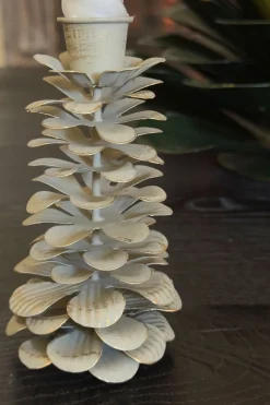 Candelabro De Hierro Con Diseño De Árbol Blanco Y Dorado Alto