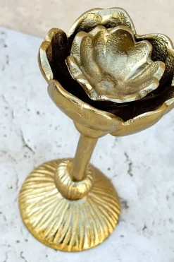 Candelabro Dorado De Aluminio Con Diseño De Flor
